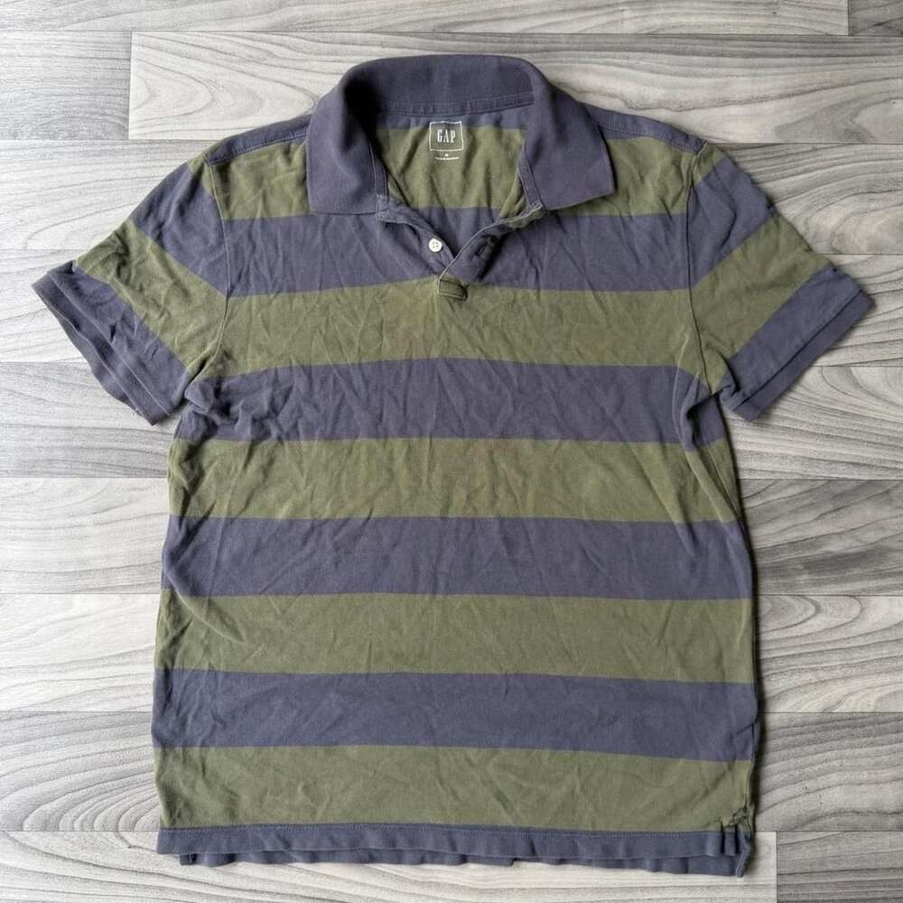 Gap Striped Polo Size M Olive Green Purple Short Sleeve Shirt